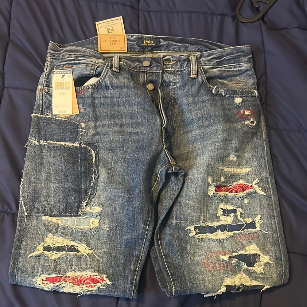 Polo by Ralph Lauren Blue Distressed Jeans with Frayed Details